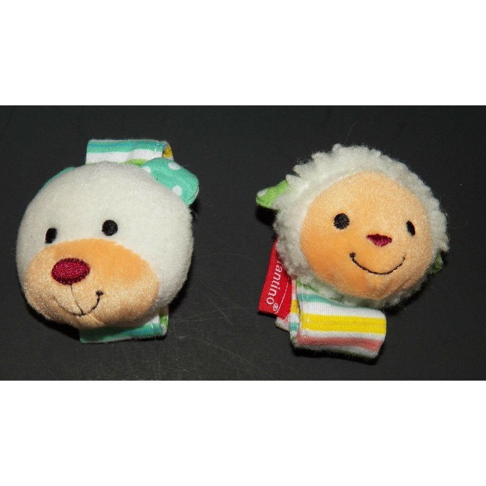 Infantino Wrist Rattles Lamb & Bear Plush Baby Infant Toys Farm Animals Sheep